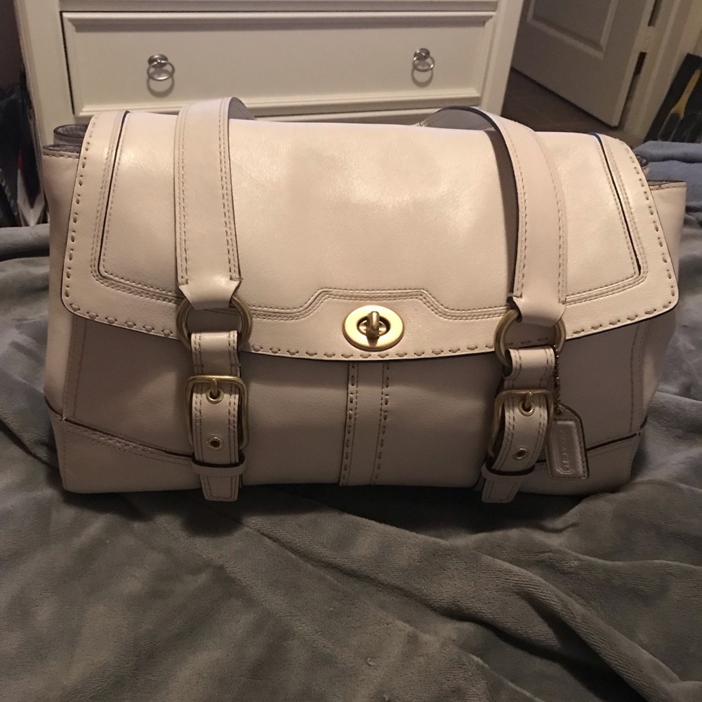 Coach leather satchel bag in off white color